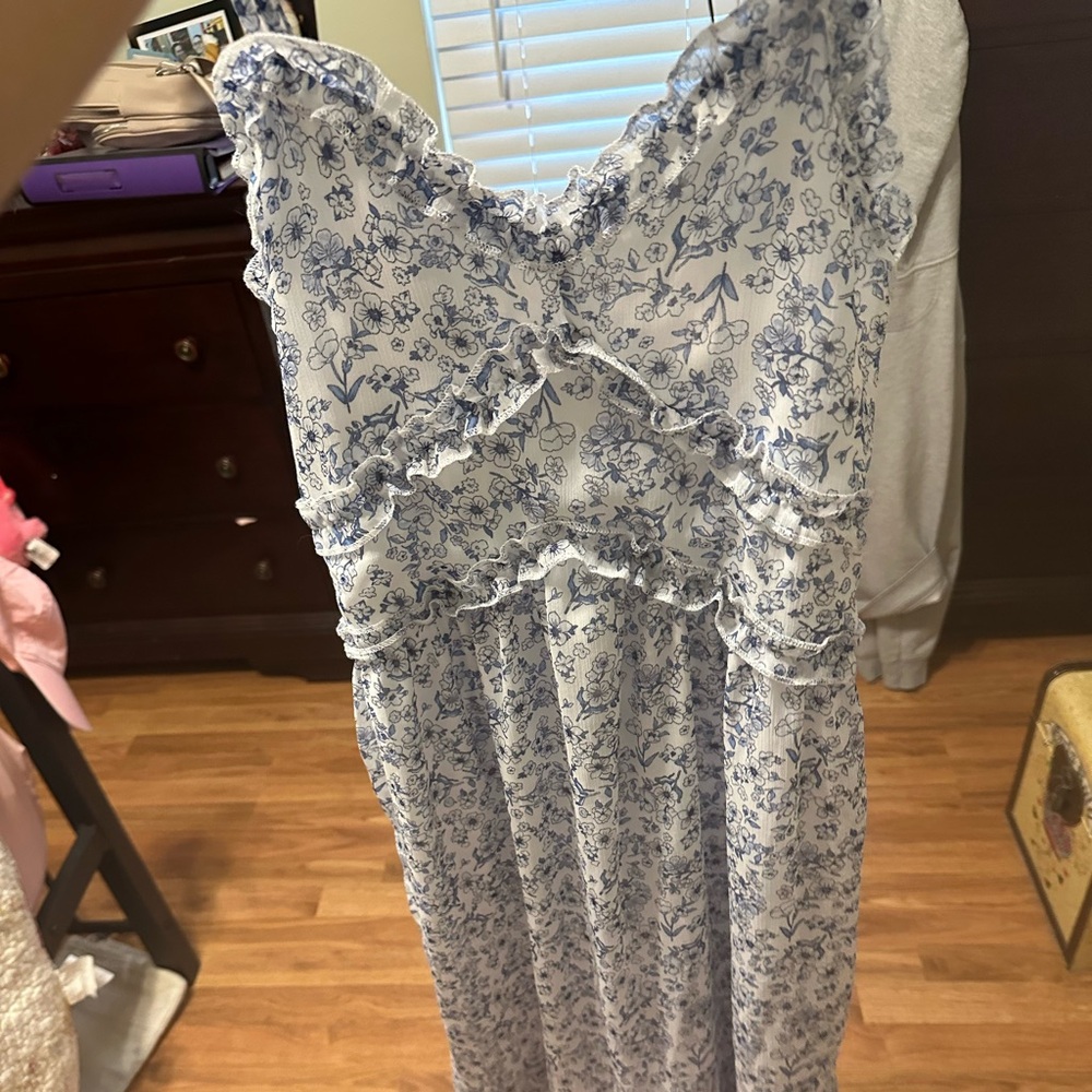 No Boundaries Floral Long Blue and White Dress
